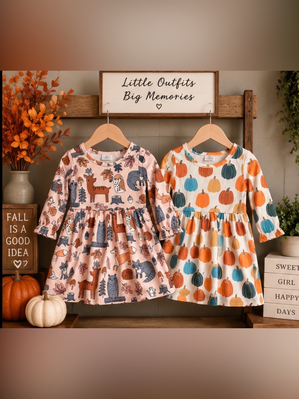 Little Girl 2T fall dress bundle – 2 dresses ! 🍂🎃 pumpkins and animals